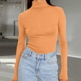 thumbnail image 1 of Women's Ribbed Turtleneck Sweater Slim Fit Long Sleeve, Fall Fashion Basic Casual Pullover Top Orange 2XL, 1 of 7