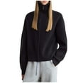 thumbnail image 1 of Women's Ribbed Turtleneck Zip Cardigan Stand Collar Knit Jacket Y2K Inspired Retro Fall Winter Statement Layering Piece, 1 of 8