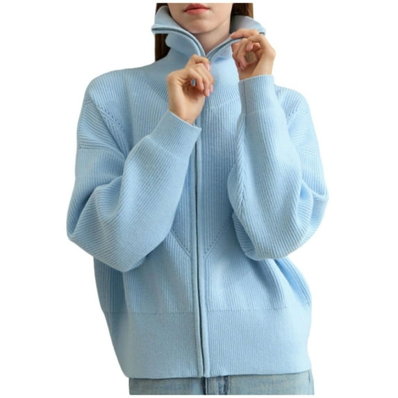 Women's Ribbed Turtleneck Zip Cardigan Stand Collar Knit Jacket Y2K Inspired Retro Fall Winter Statement Layering Piece