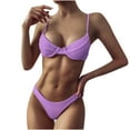thumbnail image 1 of Women's Ribbed Underwire Bikini High Cut Bikini V Notch Smocked Swimwear Contrast Solid High Leg Bikini Swimsuit, 1 of 5