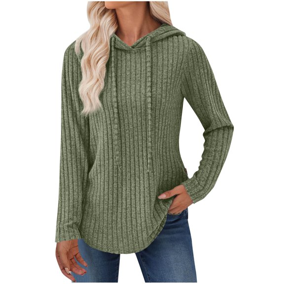 Women's Ribbed V-Neck Pullover Sweater, Side Slit Button Detail Hooded Top, Long Sleeve Casual Knitwear for Fall Outfits, Layering Under Coats and Streetwear Fashion Green XXL