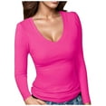 thumbnail image 1 of Women's Ribbed V Neck Slim Fitted T-Shirts Basic Solid Long Sleeve Layering Tee Top for Casual and Stylish Outfits, 1 of 5