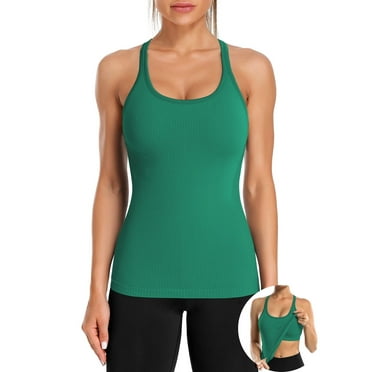 Women's Ribbed Workout Tank Tops with Built in Bra Racerback Athletic Top
