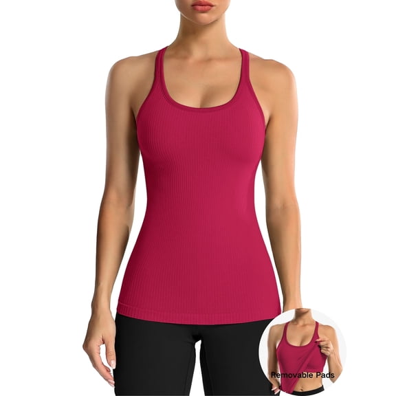 ANFERRY Women's Ribbed Workout Tank Tops with Built in Bra Racerback Athletic Top