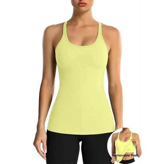 ANFERRY Women's Ribbed Workout Tank Tops with Built in Bra Racerback Athletic Top