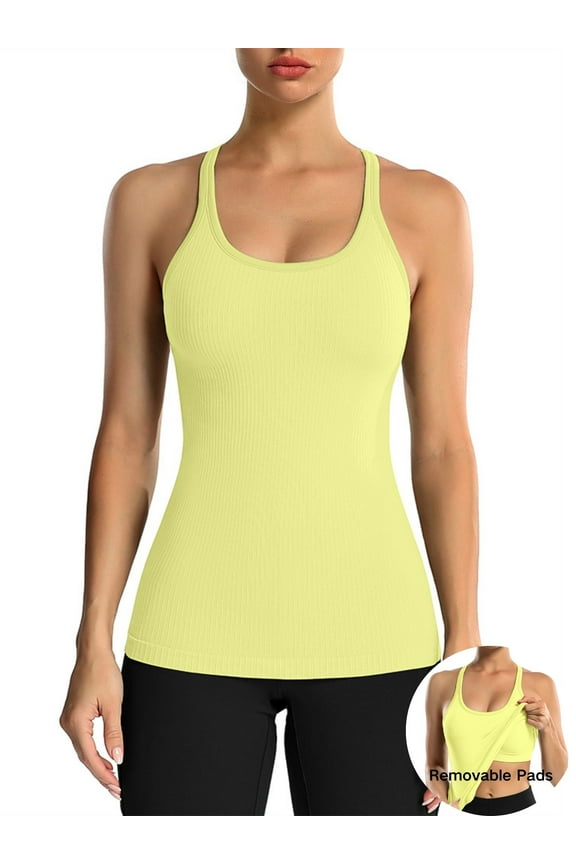 Women's Ribbed Workout Tank Tops with Built in Bra Racerback Athletic Top