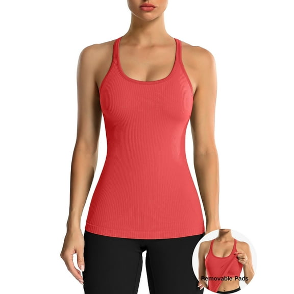 ANFERRY Women's Ribbed Workout Tank Tops with Built in Bra Racerback Athletic Top