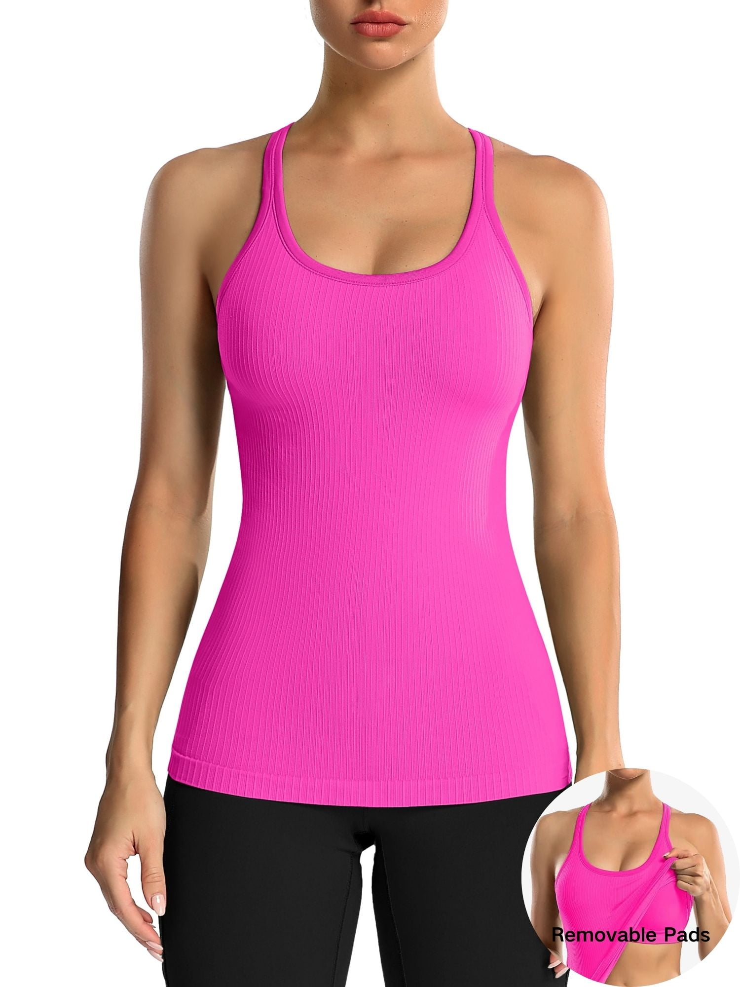 Women's Ribbed Workout Tank Tops with Built in Bra Racerback Athletic Top