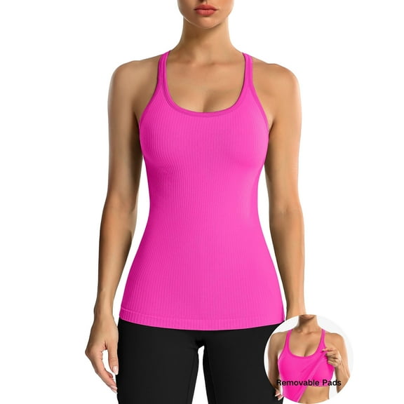 ANFERRY Women's Ribbed Workout Tank Tops with Built in Bra Racerback Athletic Top