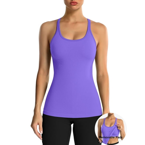 ANFERRY Women's Ribbed Workout Tank Tops with Built in Bra Racerback Athletic Top