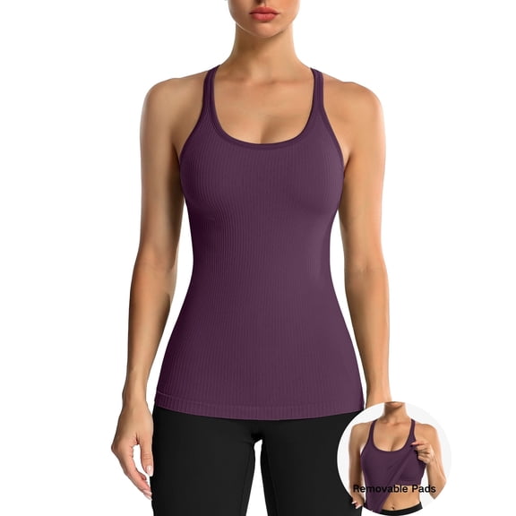 ANFERRY Women's Ribbed Workout Tank Tops with Built in Bra Racerback Athletic Top