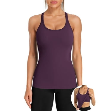 Women's Ribbed Workout Tank Tops with Built in Bra Racerback Athletic Top