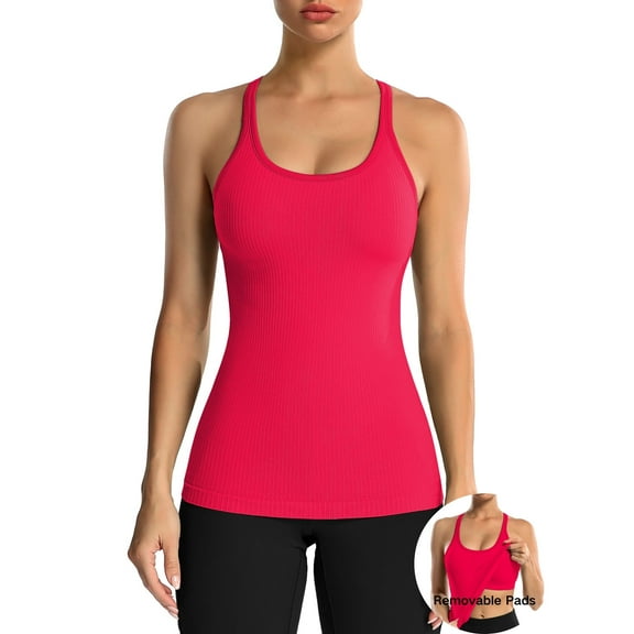 ANFERRY Women's Ribbed Workout Tank Tops with Built in Bra Racerback Athletic Top