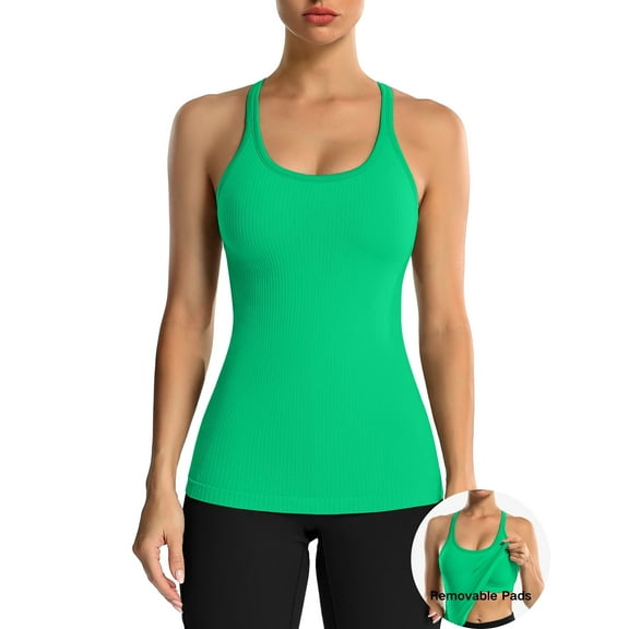 ANFERRY Women's Ribbed Workout Tank Tops with Built in Bra Racerback Athletic Top
