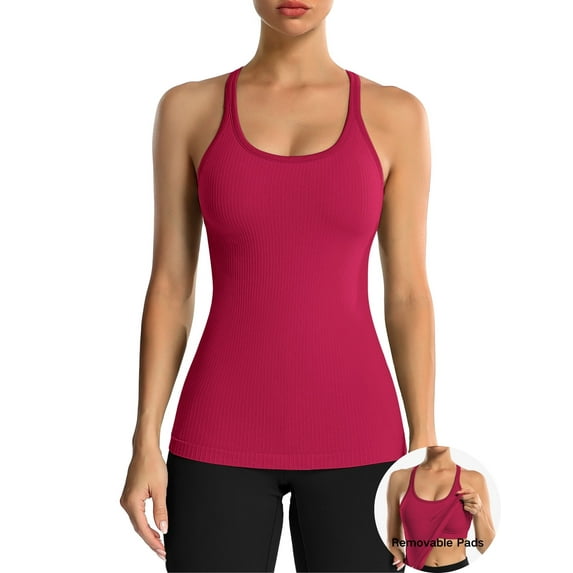 ANFERRY Women's Ribbed Workout Tank Tops with Built in Bra Racerback Athletic Top