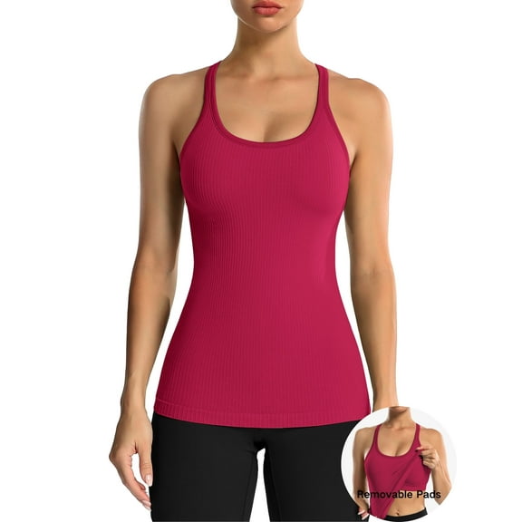 ANFERRY Women's Ribbed Workout Tank Tops with Built in Bra Racerback Athletic Top
