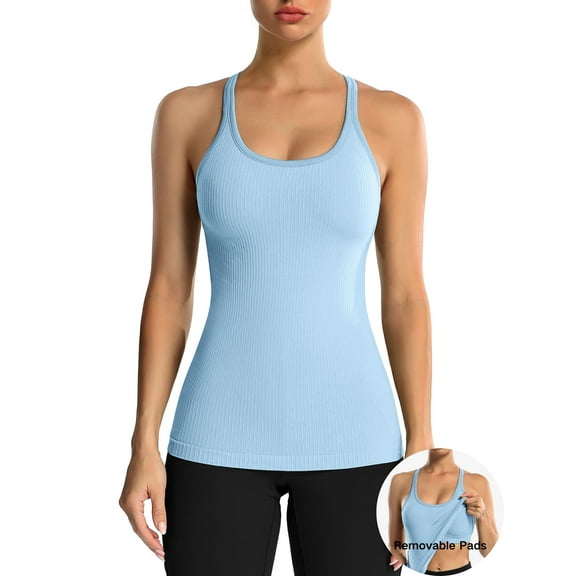 ANFERRY Women's Ribbed Workout Tank Tops with Built in Bra Racerback Athletic Top
