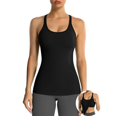 Women's Ribbed Workout Tank Tops with Built in Bra Racerback Athletic Top