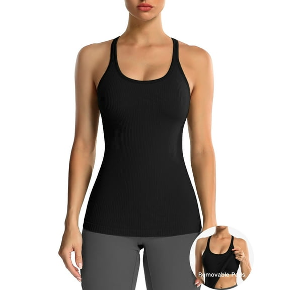 ANFERRY Women's Ribbed Workout Tank Tops with Built in Bra Racerback Athletic Top