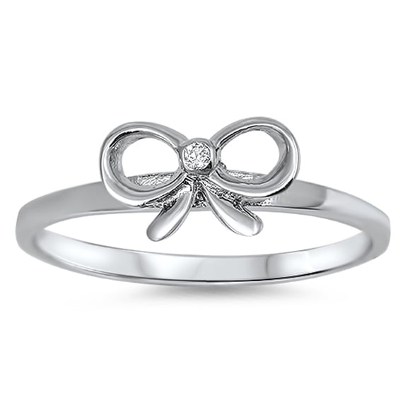 Women's Ribbon Bowtie White Cubic Zirconia Ring 925 Sterling Silver Band Jewelry Female Male Size 6