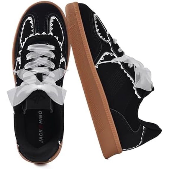 Women's Ribbon Lace-Up Fashion Sneakers Arch Support Walking Shoes