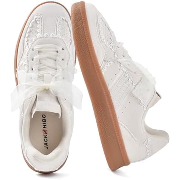 Women's Ribbon Lace-Up Fashion Sneakers Arch Support Walking Shoes