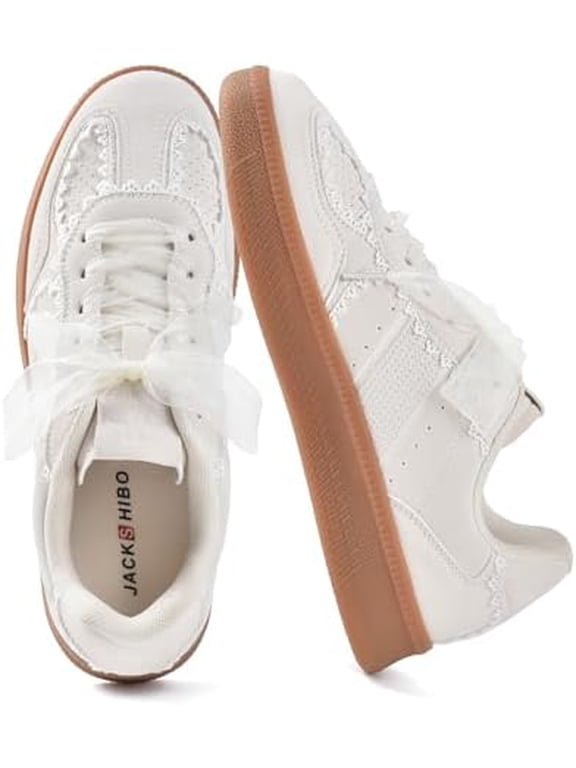 Women's Ribbon Lace-Up Fashion Sneakers Arch Support Walking Shoes