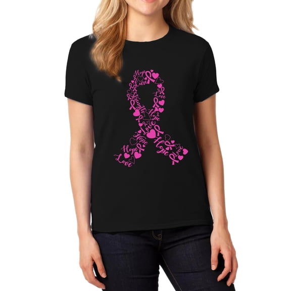 Women's Ribbon Word Art T-Shirt – Black Medium