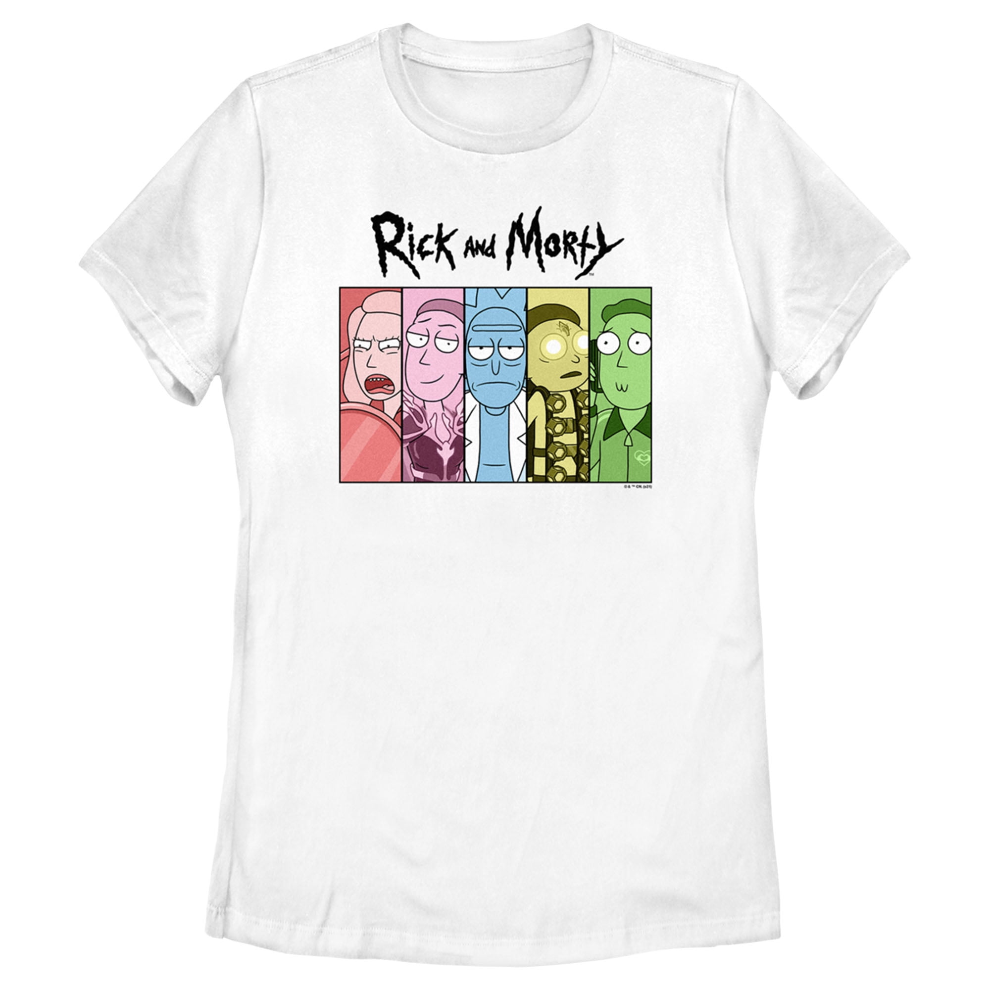 Women s Rick And Morty Colorful Family Panels Graphic Tee White Medium Walmart