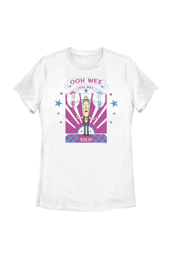 Women's Rick And Morty Mr. Poopy Butthole Ooh Wee Sold! Graphic Tee White 2X Large