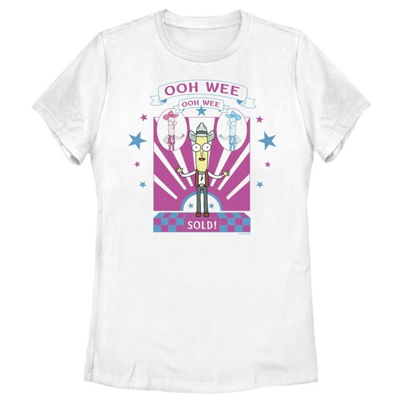 Women's Rick And Morty Mr. Poopy Butthole Ooh Wee Sold! Graphic Tee White 2X Large