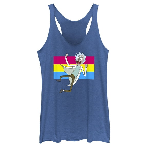 Women's Rick And Morty Pansexual Flag Rick Racerback Tank Top Royal Blue Heather 2X Large