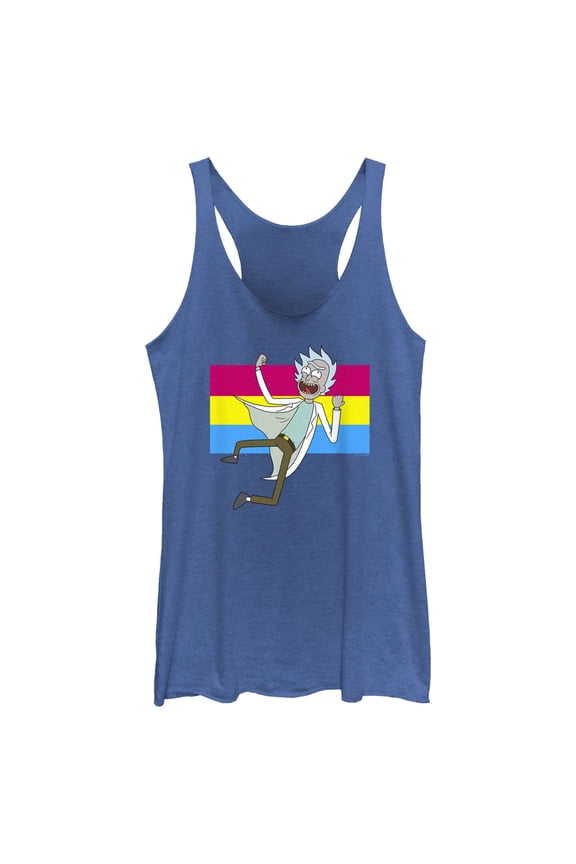 Women's Rick And Morty Pansexual Flag Rick Racerback Tank Top Royal Blue Heather Large