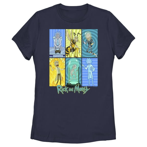 Women's Rick And Morty The Many Forms of Rick  Graphic Tee Navy Blue Medium