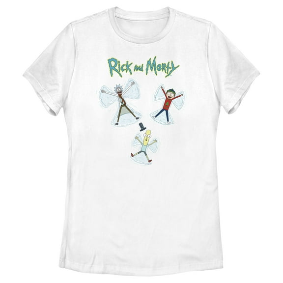 Women's Rick and Morty Christmas Snow Angels  Graphic Tee White Small