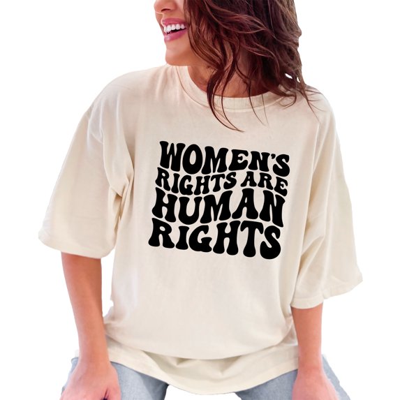 Women's Rights Are Human Rights Quote, Groovy Retro Wavy Text, Ivory Comfort Colors T-Shirt, 2XL