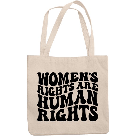 Women's Rights Are Human Rights Quote, Groovy Retro Wavy Text Merch Gift, 12oz Canvas Tote Bag