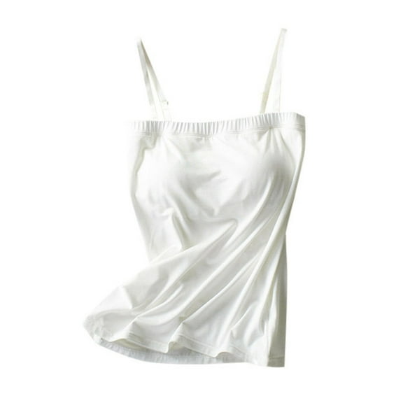 Women's Rimless Brat Integrated Vest - Solid Color Cotton Spandex Camisole with Chest Pads for All Seasons