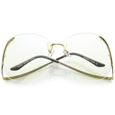 Women's Rimless Curved Metal Arms Round Clear Lens Oversize Eyeglasses 67mm (Gold / Clear)