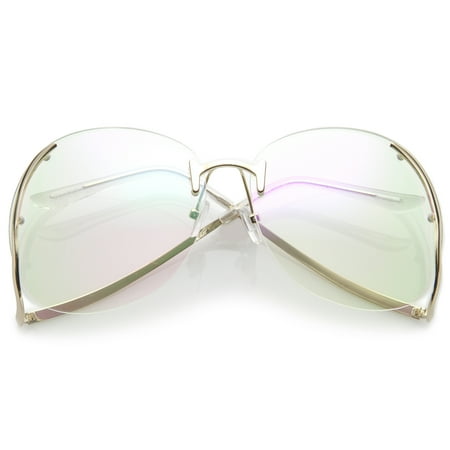 Women's Rimless Curved Metal Arms Round Clear Lens Oversize Eyeglasses 67mm (Gold / Clear)