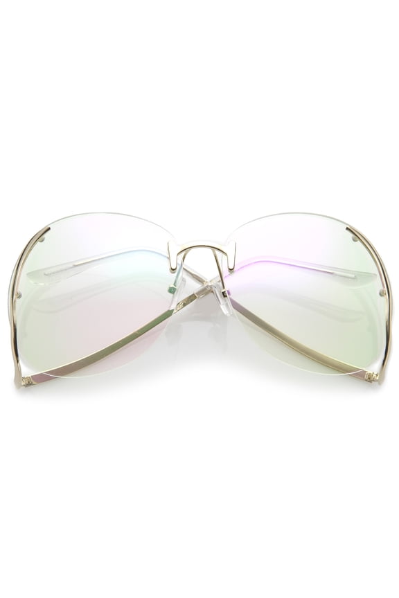 Women's Rimless Curved Metal Arms Round Clear Lens Oversize Eyeglasses 67mm (Gold / Clear)