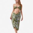 thumbnail image 1 of Women's Ring Front Bikini Top with Adjustable Straps and Tropical Leaf Print Sarong Cover-Up Skirt - Large, Green, 1 of 6