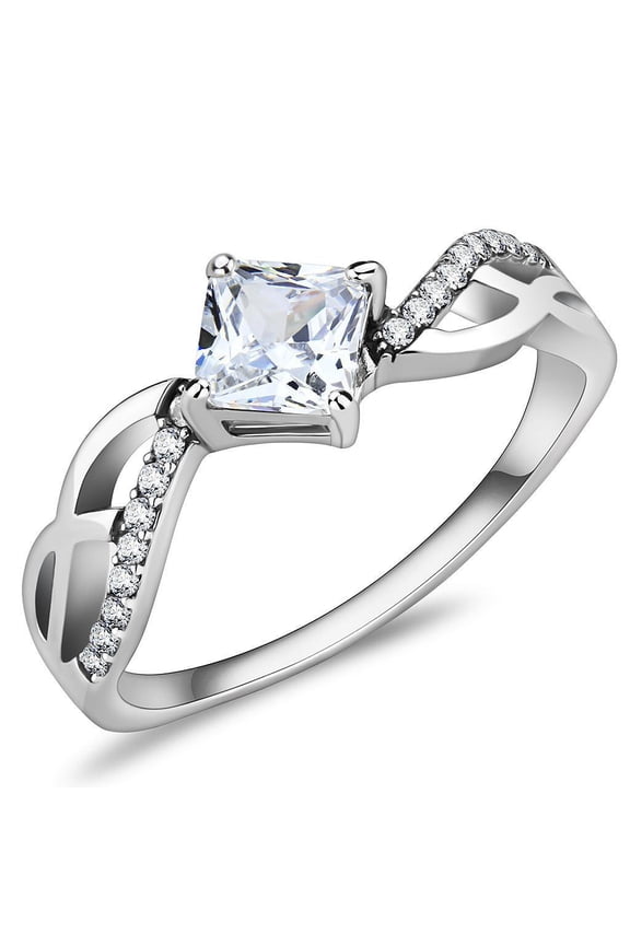 Women's Ring Wedding Princess Cut Stainless Steel Ring with AAA Grade CZ in Clear