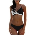 thumbnail image 1 of Women's Ringe Hem Bikini Set Halter Bandeau Tassels Skirted Two Piece High Waisted Swimwear Boho Beach Style, 1 of 7