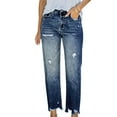 thumbnail image 1 of Women's Ripped Boyfriend Jeans Stretch Distressed Jeans Capri Mom Jean with Hole Dark Blue S, 1 of 8