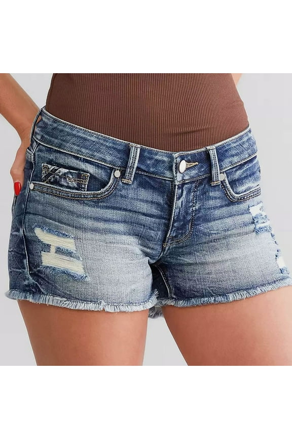 Women's Ripped Denim Shorts Mid Rise Distressed Jean Shorts Stretchy Short Jeans With Pocket Summer Casual Jeans Short Jean Pants for Women Work Super Straight Women plus Pants Stretch Pants for Women