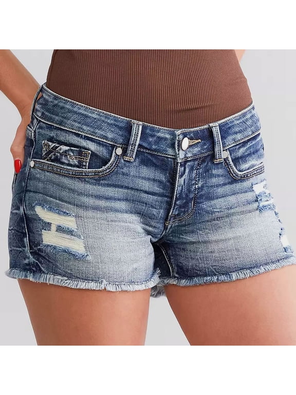 Women's Ripped Denim Shorts Mid Rise Distressed Jean Shorts Stretchy Short Jeans With Pocket Summer Casual Jeans Short Jean Pants for Women Work Super Straight Women plus Pants Stretch Pants for Women