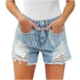 thumbnail image 1 of Women's Ripped Denim Shorts Mid Rise Frayed Raw Hem Tassels Stretchy Jean Shorts Casual Distressed Hot Shorts, 1 of 6