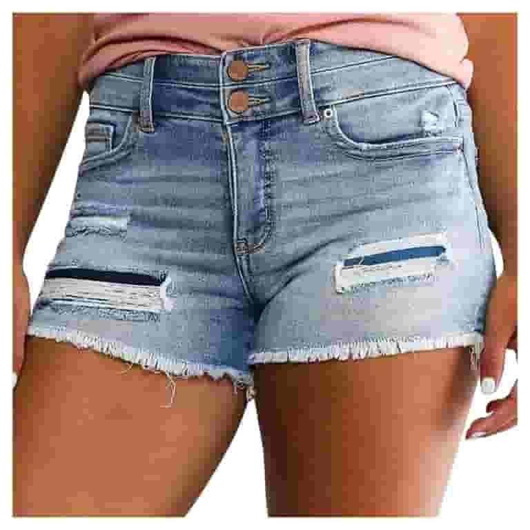 Women's Ripped Denim Shorts Stretchy High Waist Frayed Raw Women's Ripped Denim Shorts Stretchy High Waist Frayed Raw