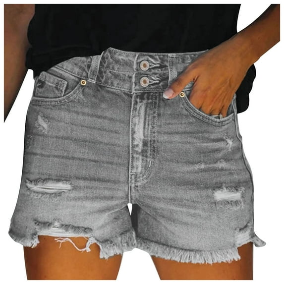 Women's Ripped Denim Shorts Stretchy High Waist Frayed Raw Jean Shorts Distressed Teen Girls Casual Summer Hot Pants